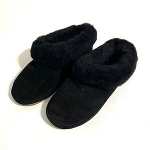 TARA M Slippers House Shoes Black Wool Suede Leather Comfort Women's US 10